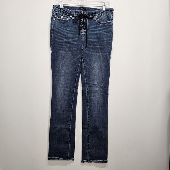 True Religion Billie Mid-Rise Straight  Lace-Up Jean Size 30 - Picture 1 of 7